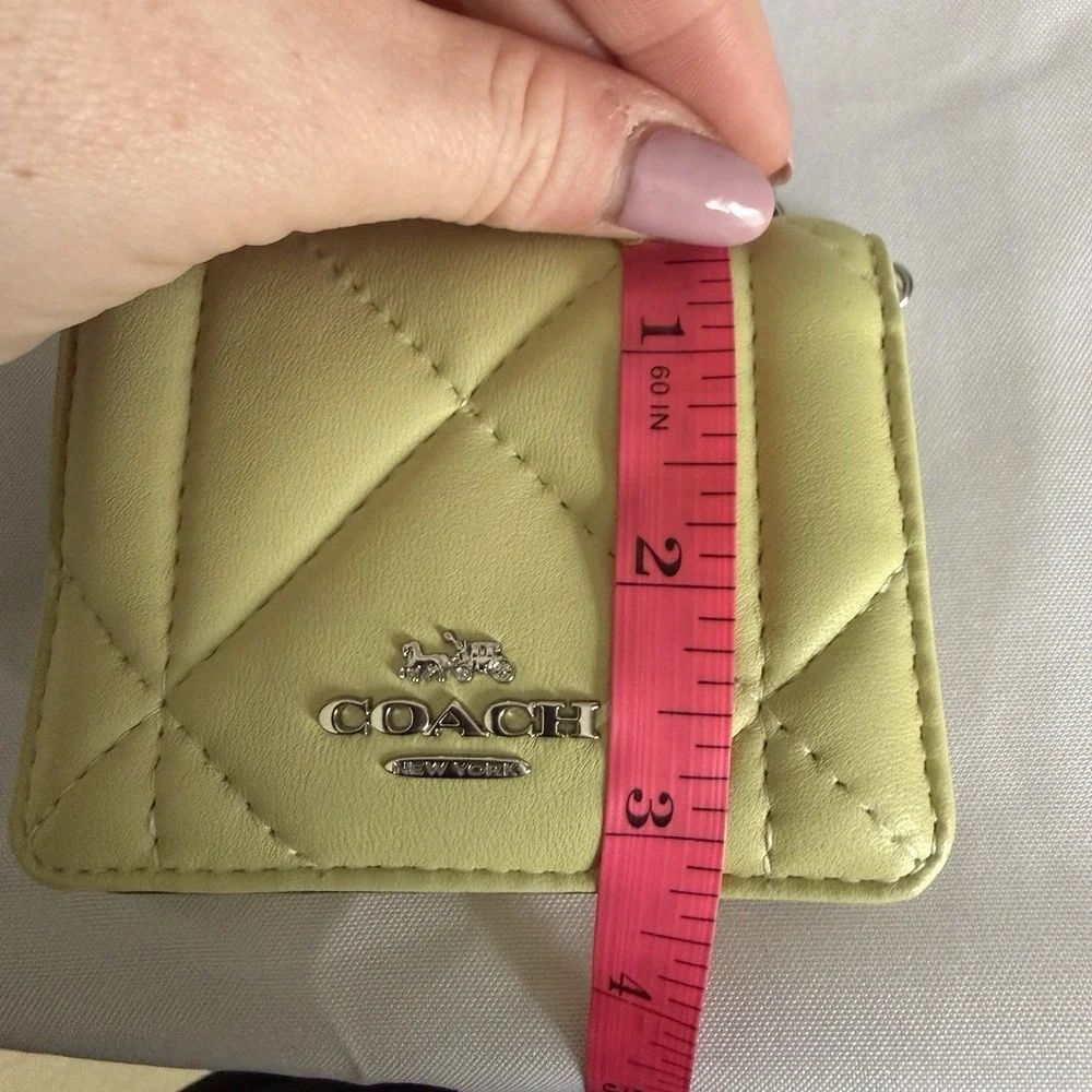 Coach Mini Wallet On A Chain With Puffy Diamond Quilting Light Lime Green Silver